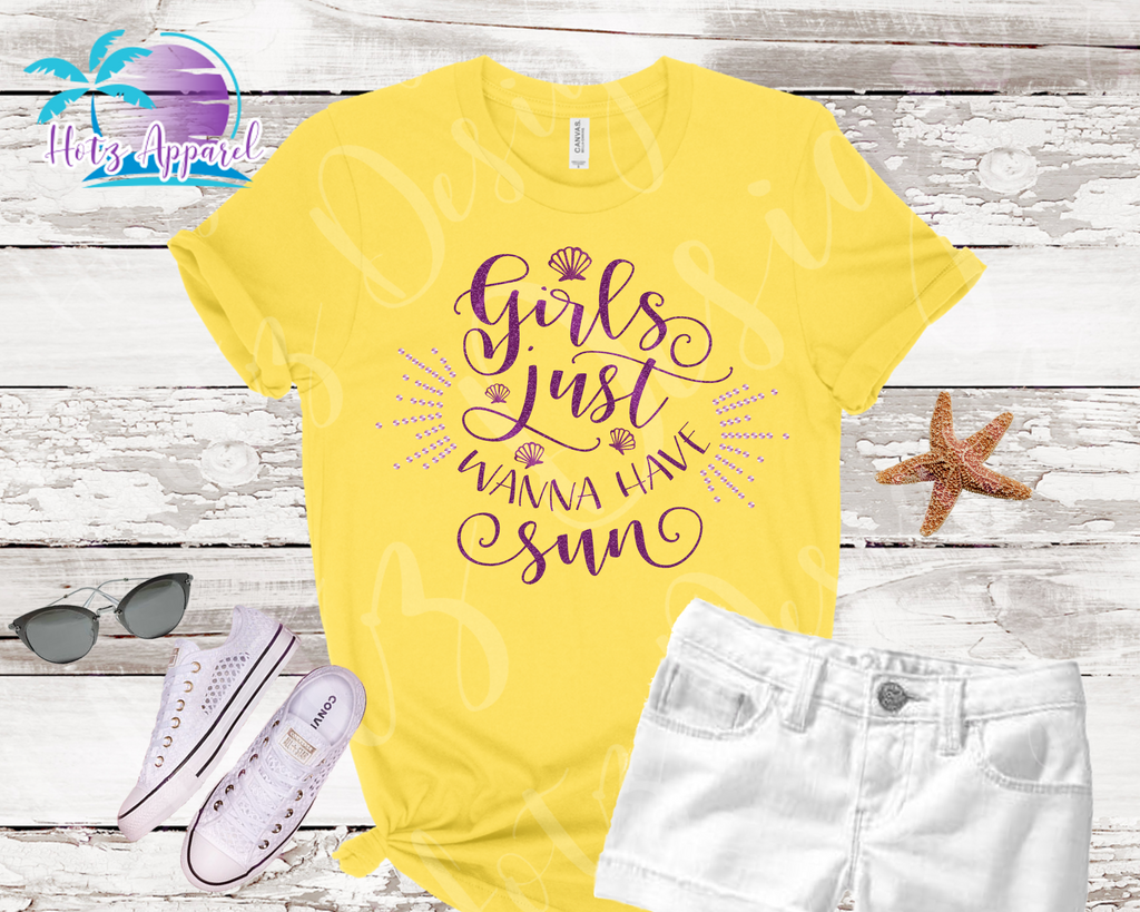 Girls Just Wanna Have Sun Glitter Girls' Beach Shirt L