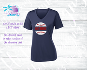 Distressed Baseball with Custom Name V-Neck or Tank