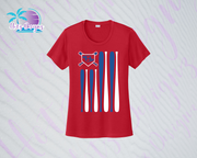 SHLL BSBL Flag Ladies Dri Fit Tee (Red, Black, Columbia, Green)