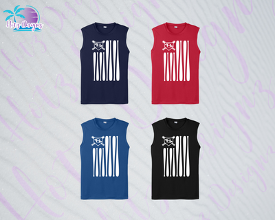 SHLL BSBL Flag Unisex Dri Fit Sleeveless Tee (Navy, Red, Royal, Black)