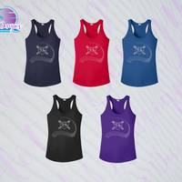 SHLL BSBL Laces Rhinestone Ladies Dri Fit Racerback Tank (Navy, Red, Royal, Black, Purple)