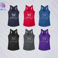 SHLL BSBL Laces Ladies Dri Fit Racerback Tank (Navy, Red, Royal, Black, Purple)