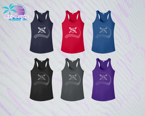 SHLL BSBL Laces Ladies Dri Fit Racerback Tank (Navy, Red, Royal, Black, Purple)