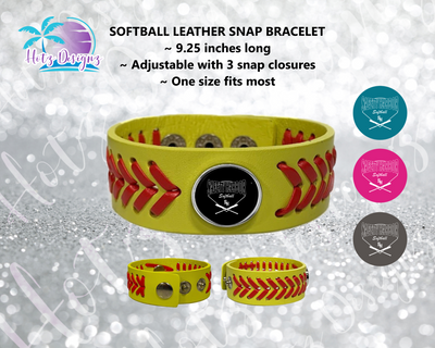 SHLL SFTBL Leather Snap Softball Seams Bracelet