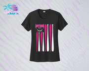 SHLL SFTBL  Flag Ladies Dri Fit Tee (Black, Teal, Hot Pink, Charcoal)