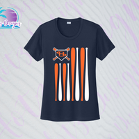 SHLL BB Flag Ladies Dri Fit Tee  (Navy, Royal, Orange, Cardinal, Purple)