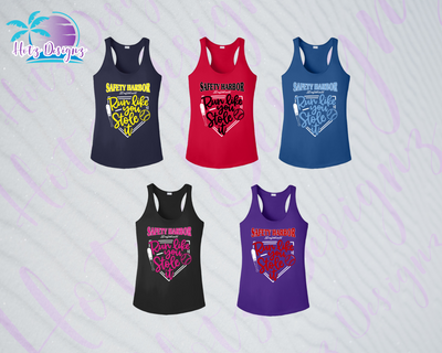 SHLL SFTBL Stole It Ladies Dri Fit Racerback Tank (Navy, Red, Royal, Black, Purple)