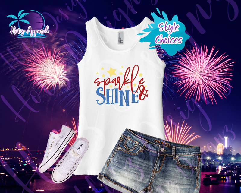 4th of July Sparkle and Shine Girls Tank Top Shirt Hotz Designz