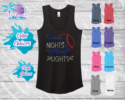 Baseball Summer Nights Women's Rhinestone & Glitter Tank Top / Shirt