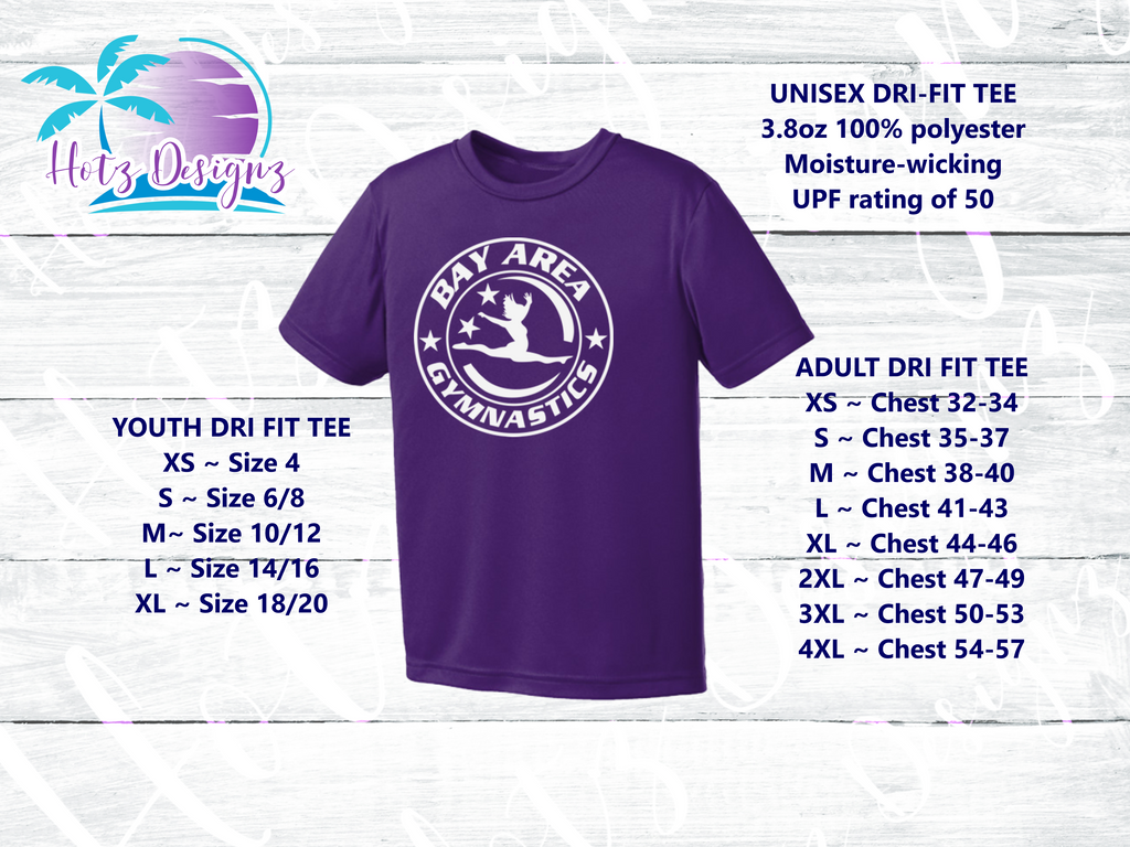 Bay Area Gymnastics Logo Dri-Fit Purple Shirts