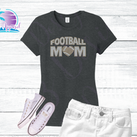 Football Mom Heart Rhinestone Women's Shirts