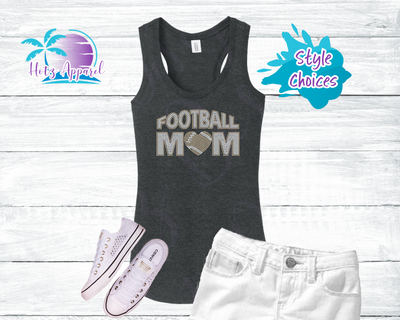 Football Mom Heart Rhinestone Women's Shirts