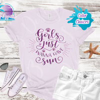 Girls Just Wanna Have Sun Glitter and Rhinestone Women's Beach Shirt