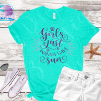 Girls Just Wanna Have Sun Glitter and Rhinestone Women's Beach Shirt