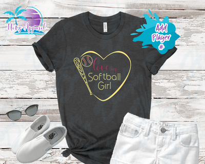 Softball Love my Girl Rhinestone & Glitter Women's Shirt