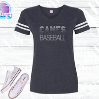 PHU Canes Baseball Fade Rhinestone Striped Sleeve Top