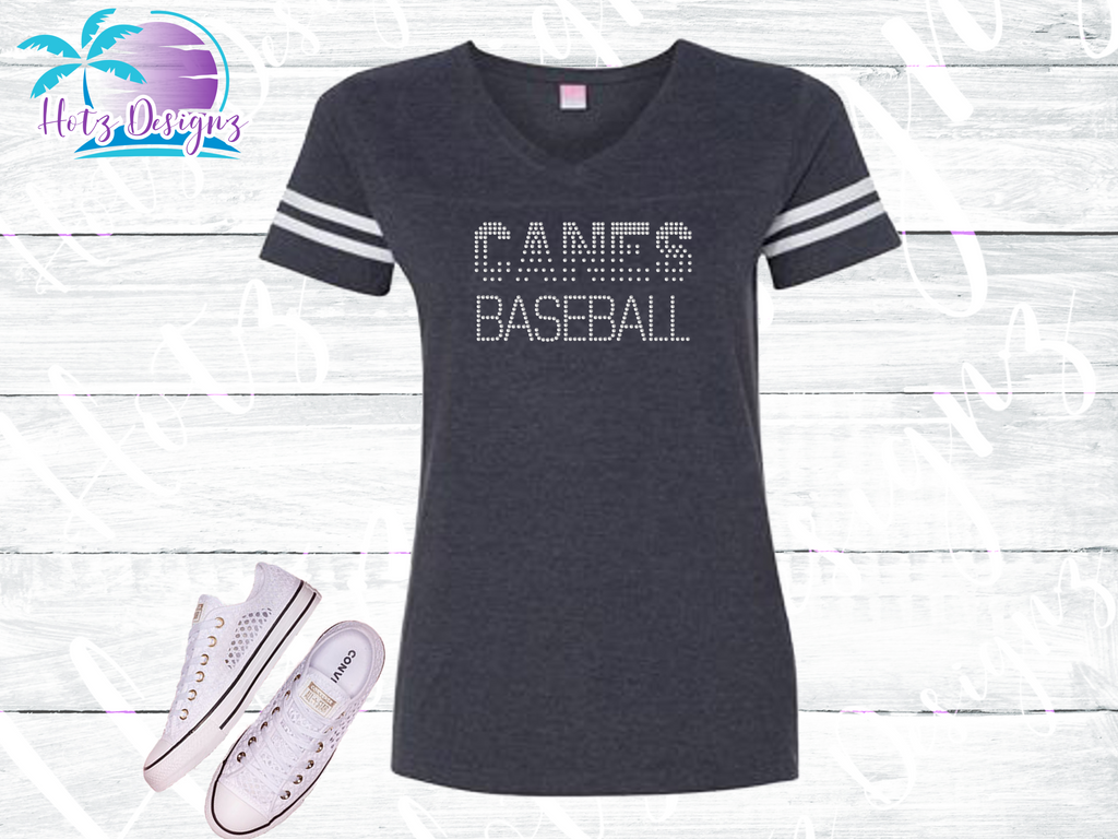 PHU Canes Baseball Fade Rhinestone Striped Sleeve Top