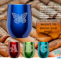 Rhinestone Butterfly Stemless Wine Glass