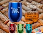 Rhinestone Butterfly Stemless Wine Glass