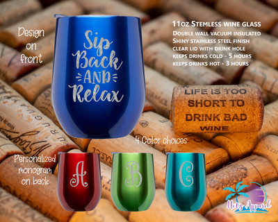Sip Back and Relax Stemless Wine Glass